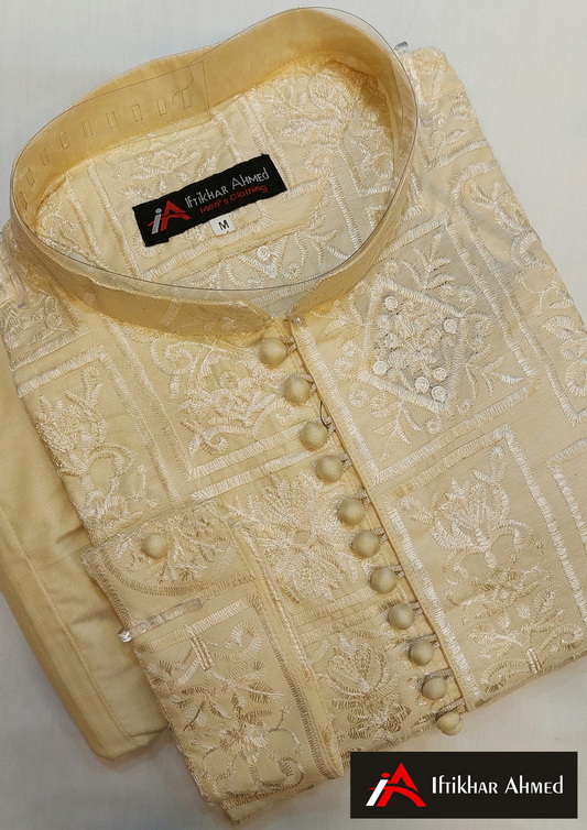 Mat Golden Kurta Pajama - Masoori Work- Cotton Silk Fabric