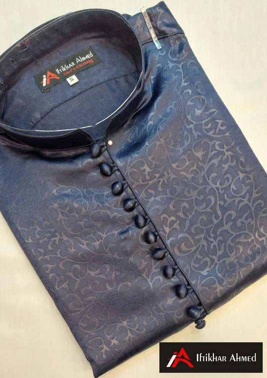 Navy Blue - Kurta - Jaykart Silk Emboss