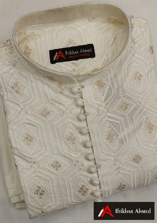 Off White - Kurta Pajama - Masoori Sequence Work - Cotton Silk Fabric