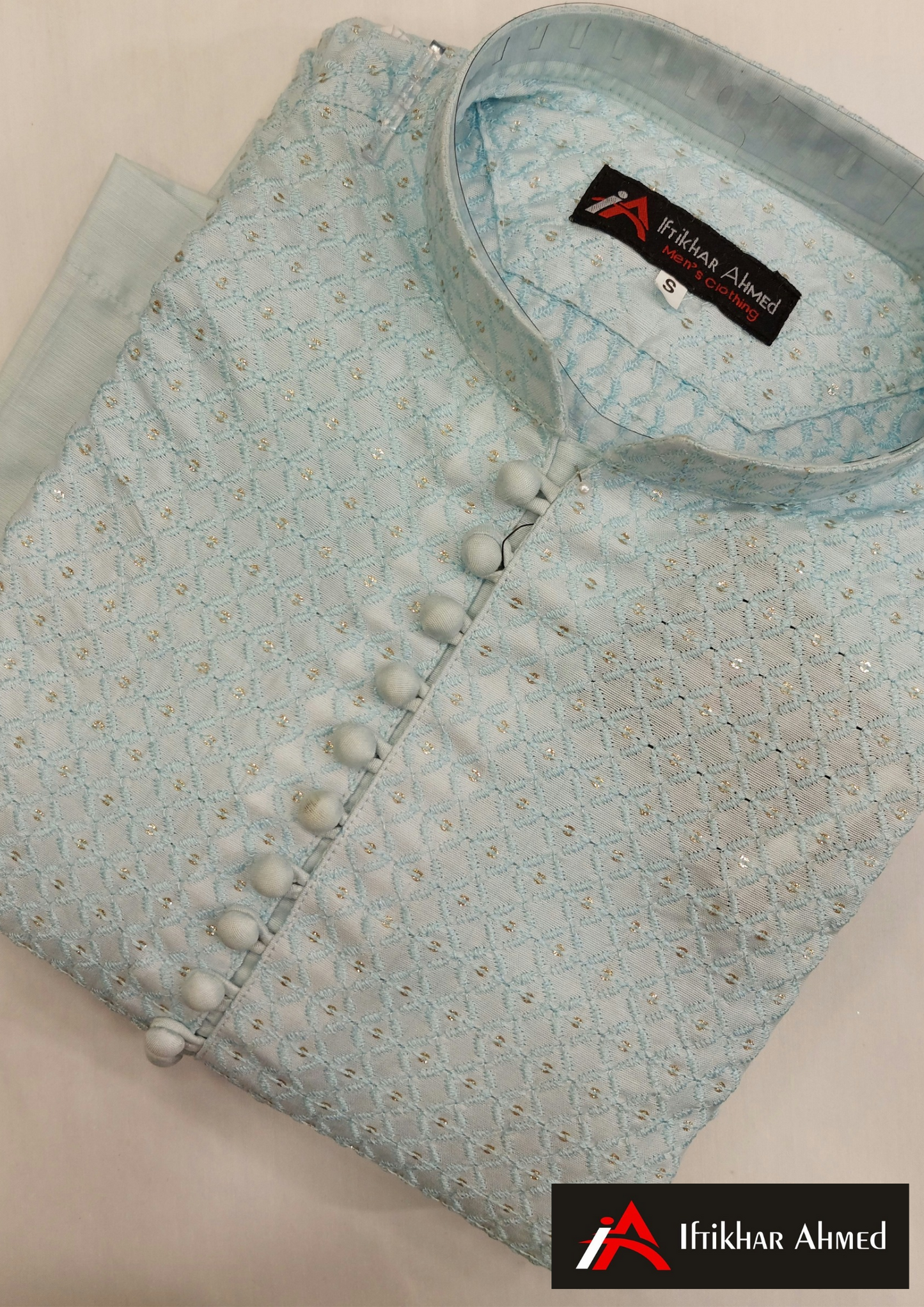 Sky Blue - Kurta Pajama - Masoori Sequence Work-Cotton Silk Fabric