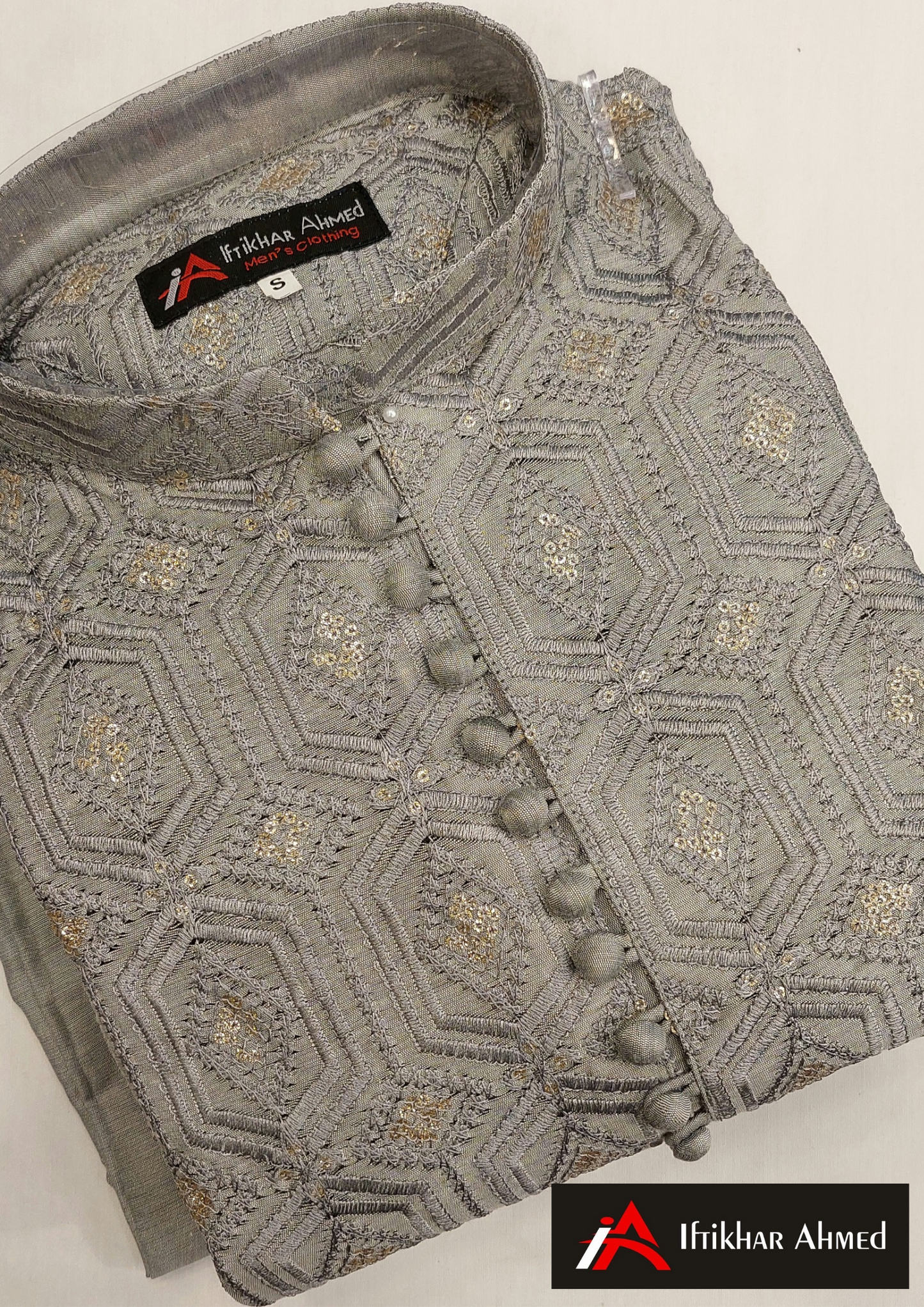 Steel Grey - Kurta Pajama - Masoori Sequence Work - Cotton Silk Fabric