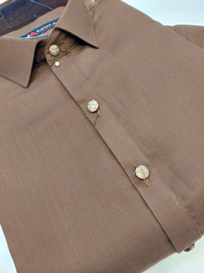 Brown - Kameez Shalwar - Wash n Wear Fabric