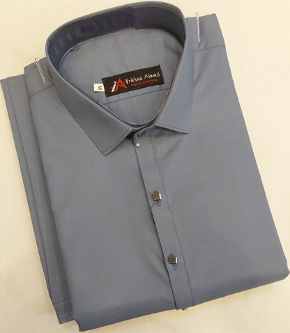 Greyish Blue - Kameez Shalwar - Wash n Wear Fabric