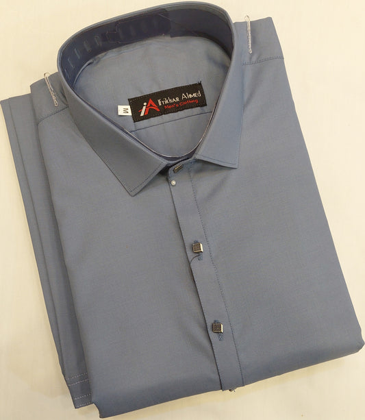 Greyish Blue - Kameez Shalwar - Wash n Wear Fabric