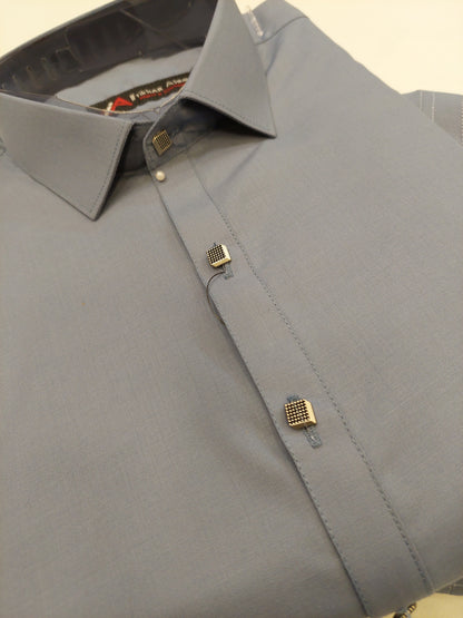 Greyish Blue - Kameez Shalwar - Wash n Wear Fabric