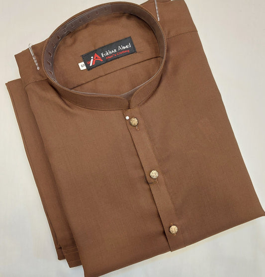 Brown - Kameez Shalwar - Wash n Wear Fabric