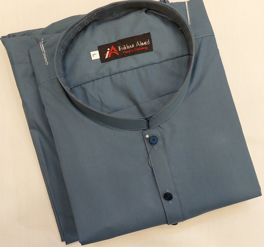 Greyish Blue - Kurta Pajama - Wash n Wear Fabric