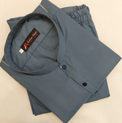 Greyish Blue - Kurta Pajama - Wash n Wear Fabric