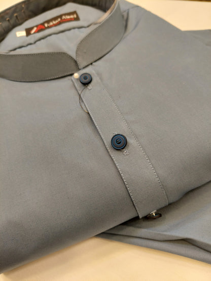Greyish Blue - Kurta Pajama - Wash n Wear Fabric