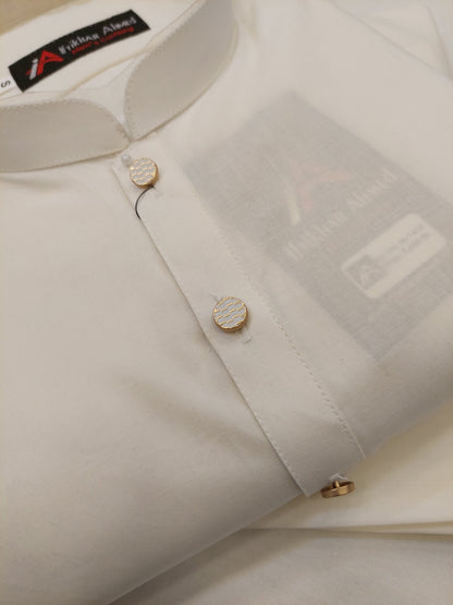 Milky White - Kurta Pajama - Wash n Wear Fabric
