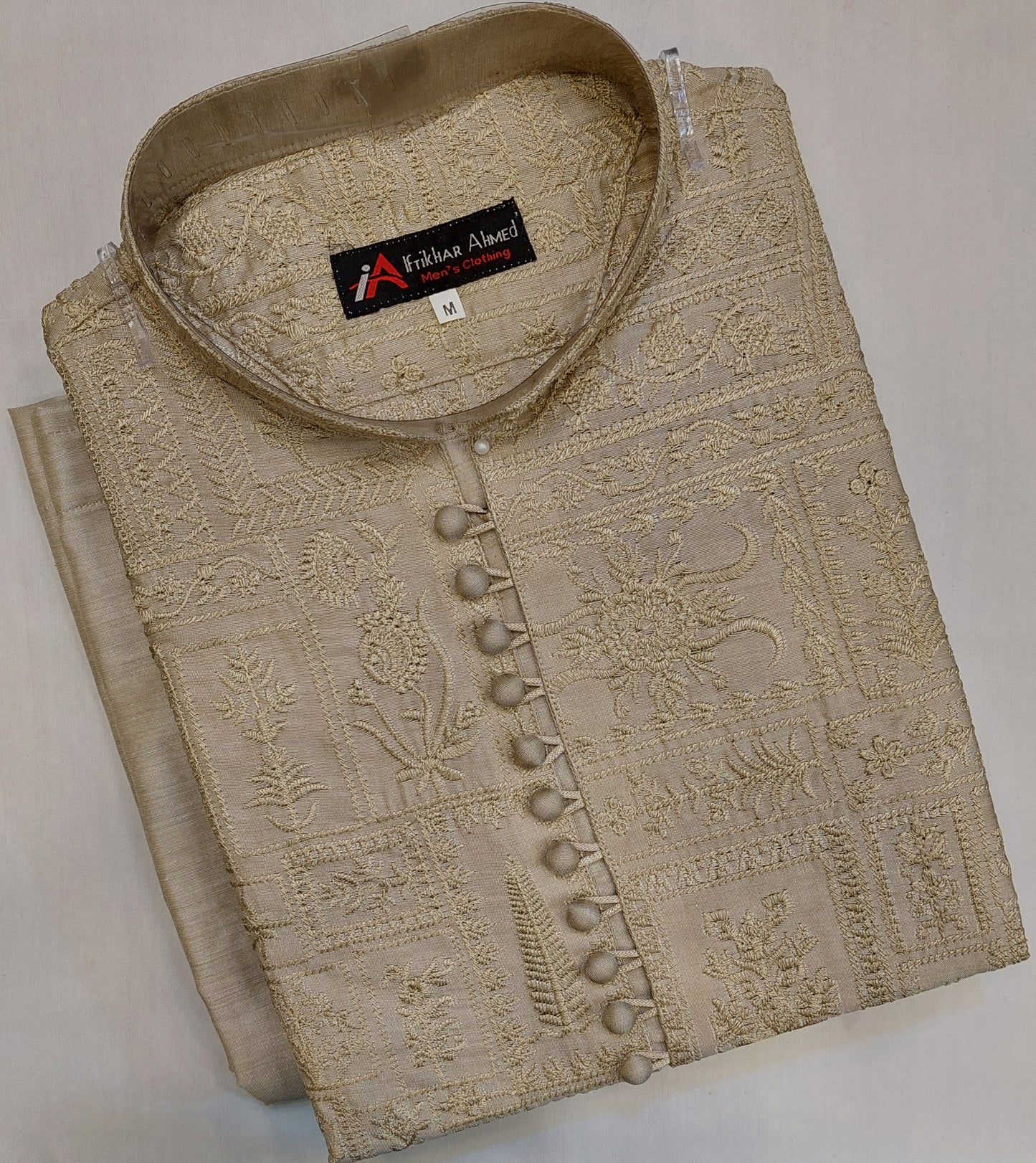 Light Beige - Kurta Pajama - Masoori Sequence Work - Cotton Silk Fabric