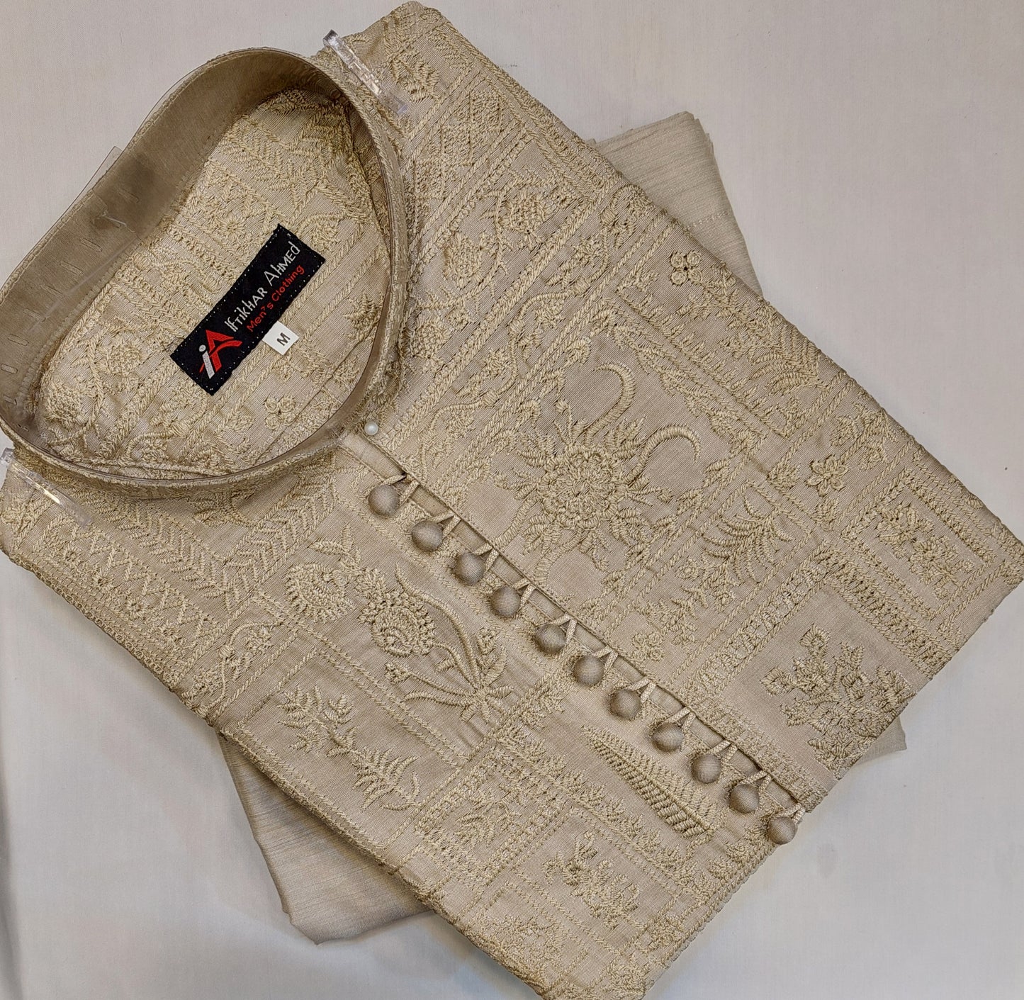 Light Beige - Kurta Pajama - Masoori Sequence Work - Cotton Silk Fabric