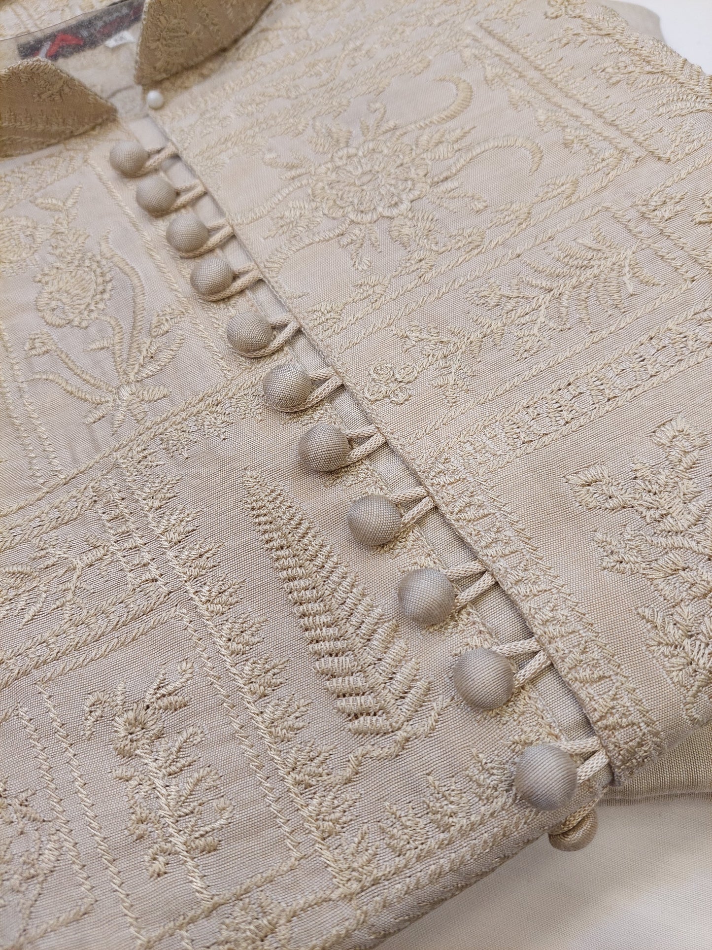 Light Beige - Kurta Pajama - Masoori Sequence Work - Cotton Silk Fabric