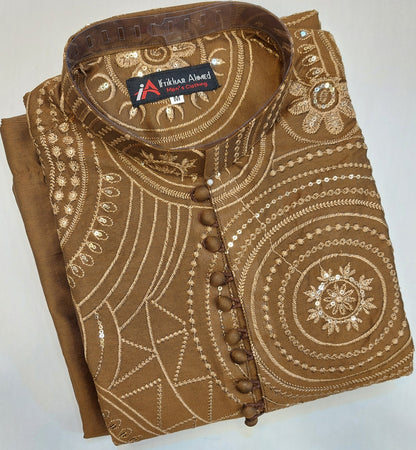 Brown - Kurta Pajama - Masoori Sequence Work - Cotton Silk Fabric