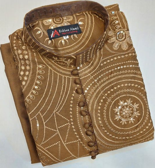 Brown - Kurta Pajama - Masoori Sequence Work - Cotton Silk Fabric