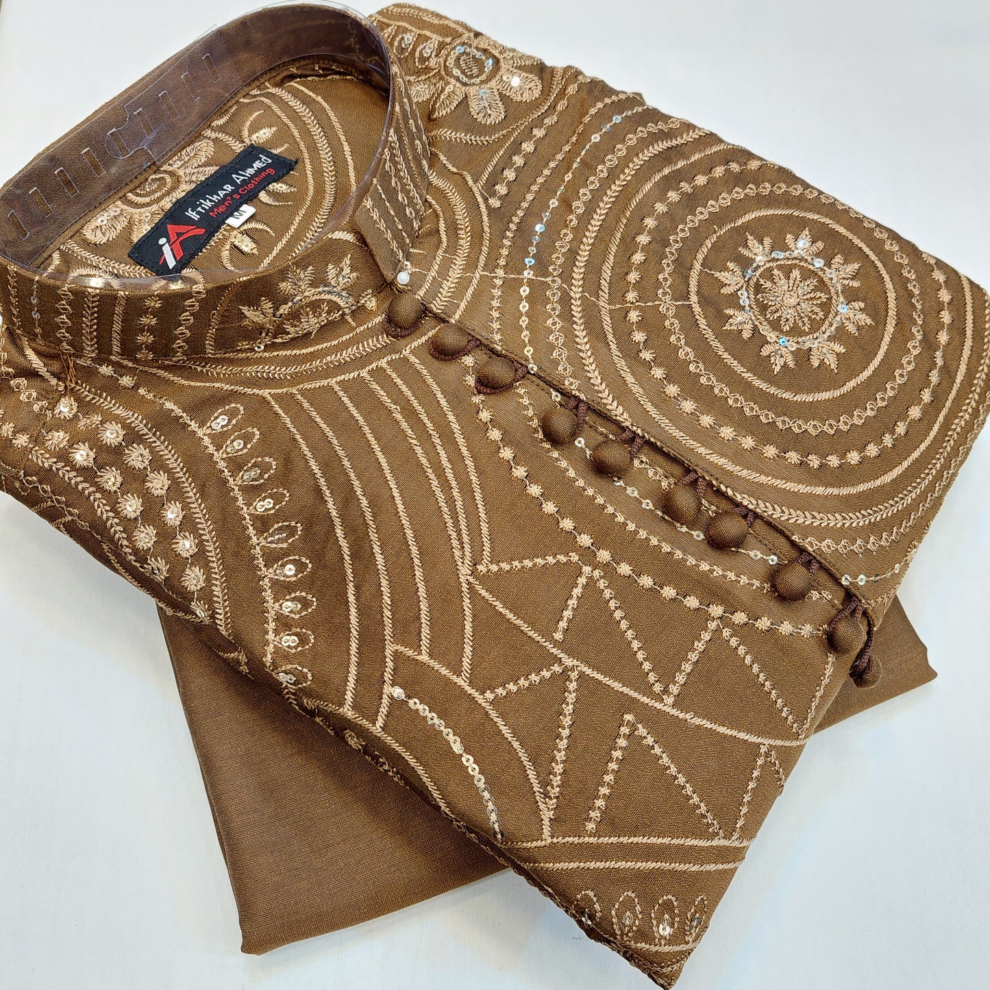 Brown - Kurta Pajama - Masoori Sequence Work - Cotton Silk Fabric