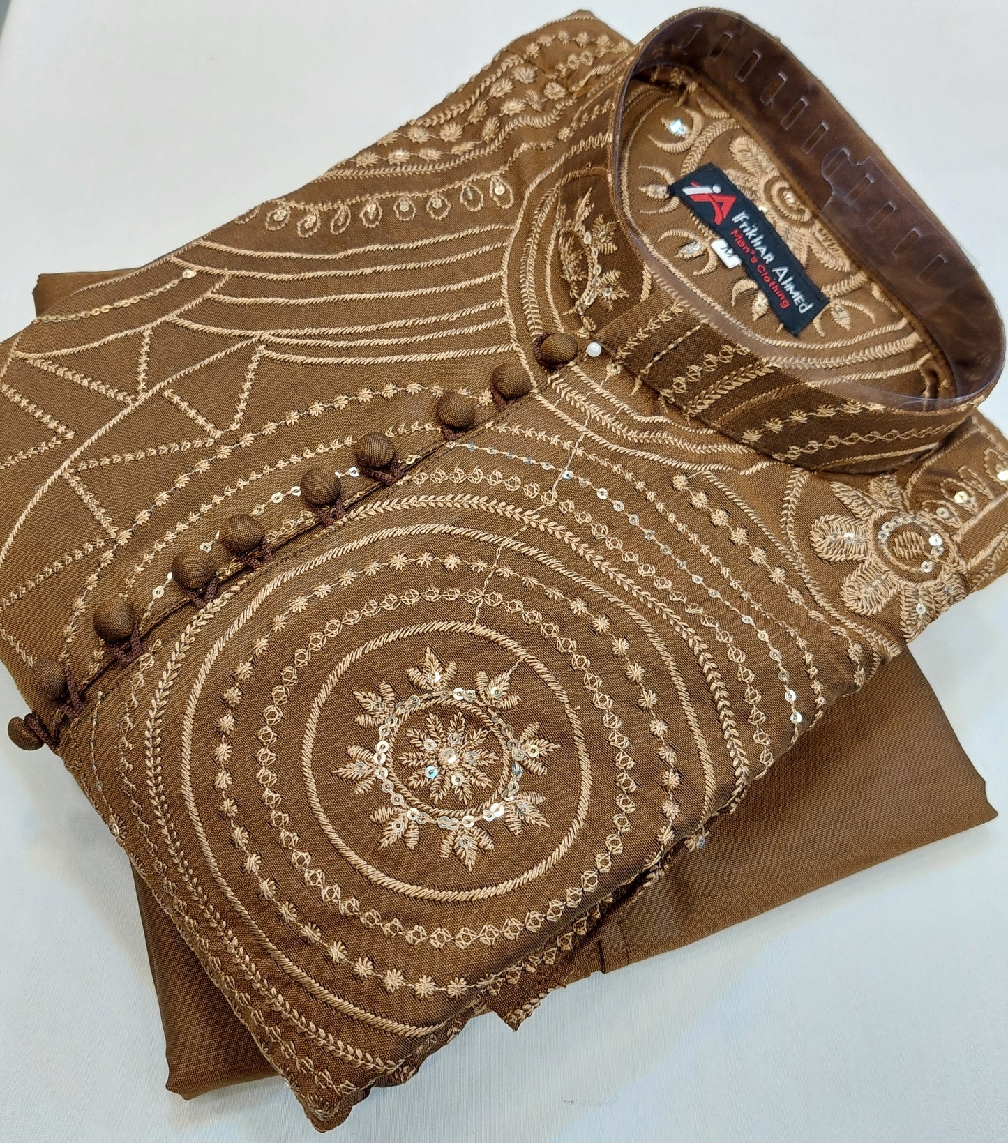 Brown - Kurta Pajama - Masoori Sequence Work - Cotton Silk Fabric