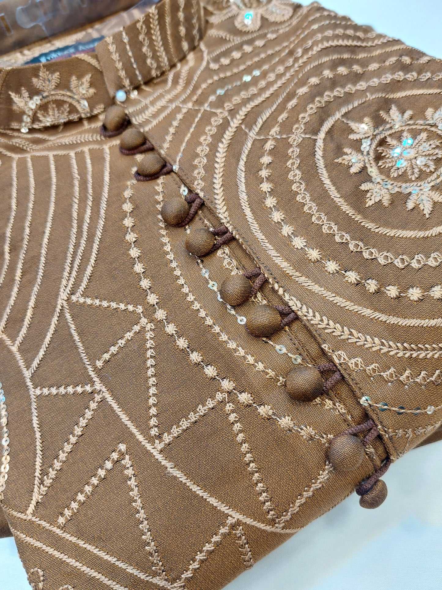 Brown - Kurta Pajama - Masoori Sequence Work - Cotton Silk Fabric