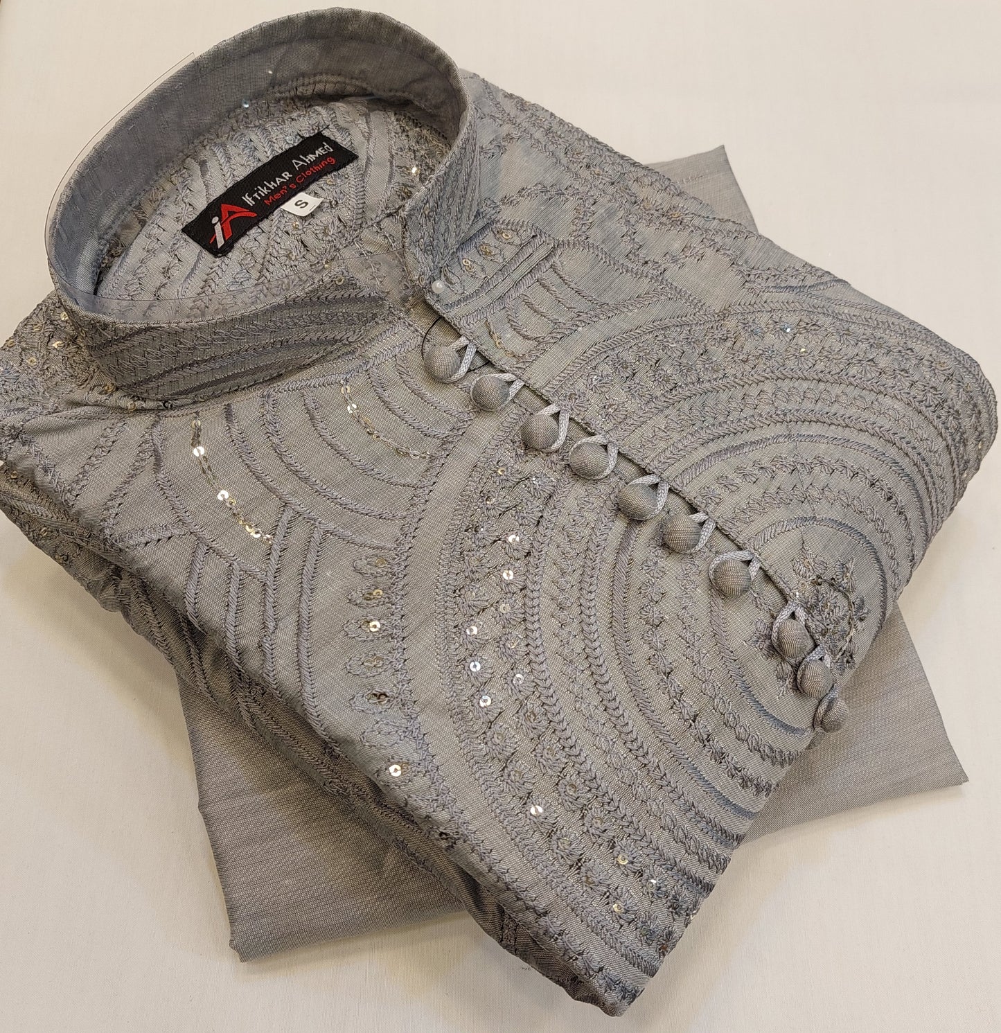 Steel Grey - Kurta Pajama - Masoori Sequence Work - Cotton Silk Fabric
