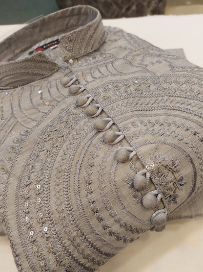Steel Grey - Kurta Pajama - Masoori Sequence Work - Cotton Silk Fabric