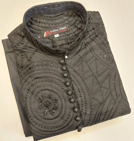 Black - Kurta Pajama - Masoori Sequence Work - Cotton Silk Fabric