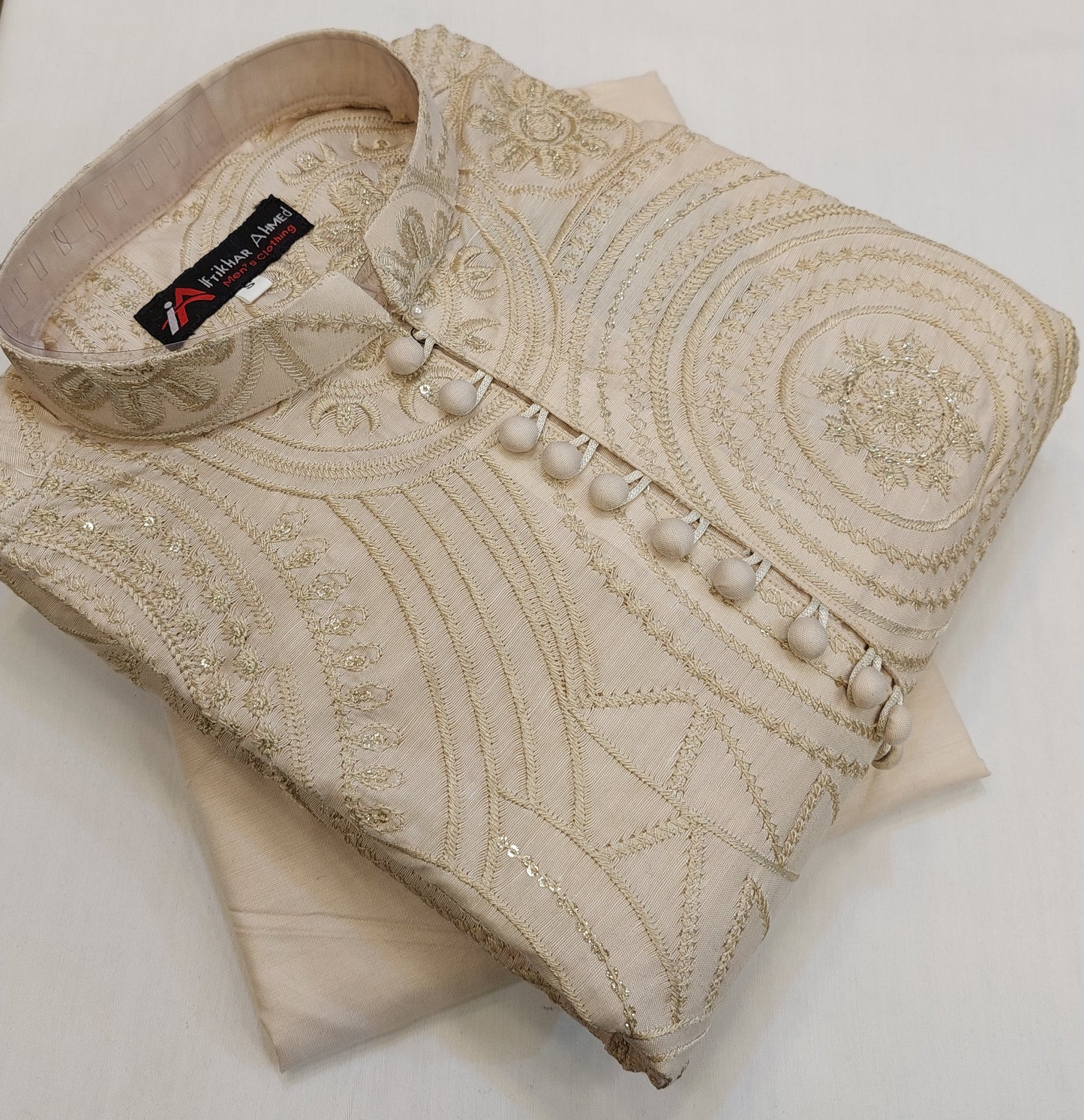 Light Beige - Kurta Pajama - Masoori Sequence Work - Cotton Silk Fabric