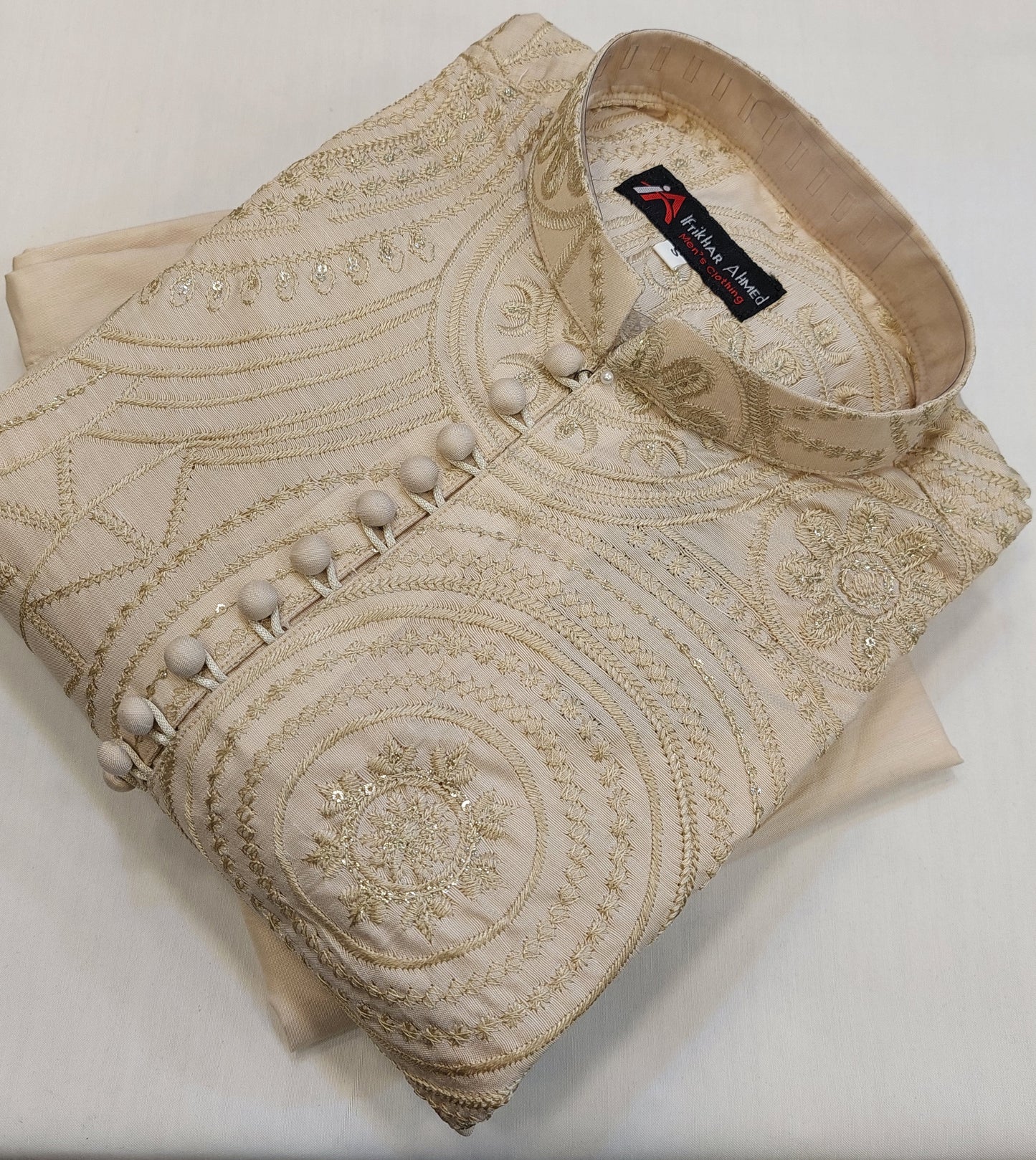 Light Beige - Kurta Pajama - Masoori Sequence Work - Cotton Silk Fabric