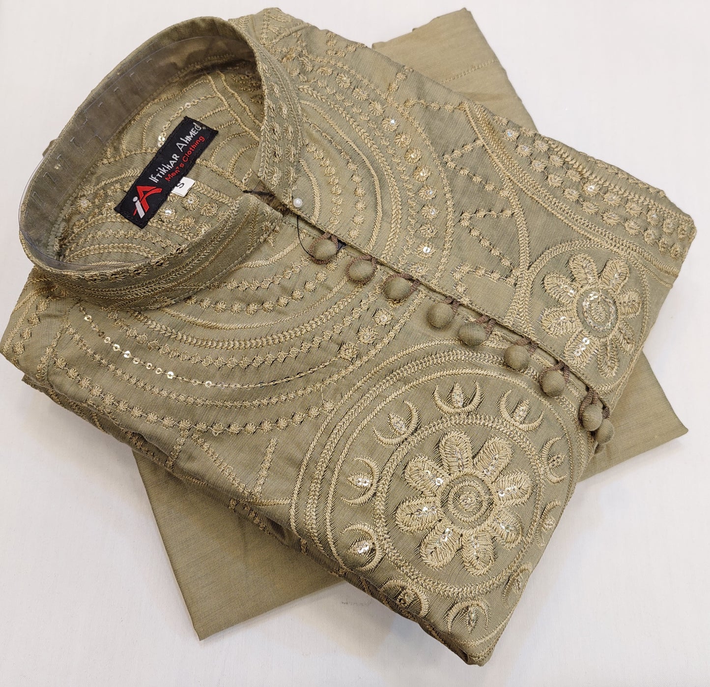 Shampion Green - Kurta Pajama - Masoori Sequence Work - Cotton Silk Fabric
