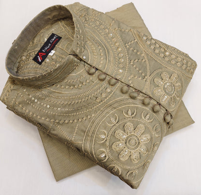 Shampion Green - Kurta Pajama - Masoori Sequence Work - Cotton Silk Fabric