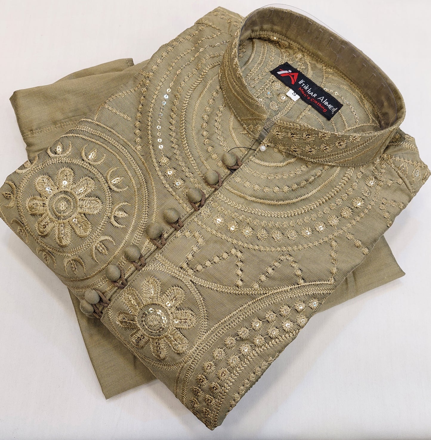 Shampion Green - Kurta Pajama - Masoori Sequence Work - Cotton Silk Fabric