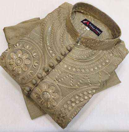 Shampion Green - Kurta Pajama - Masoori Sequence Work - Cotton Silk Fabric