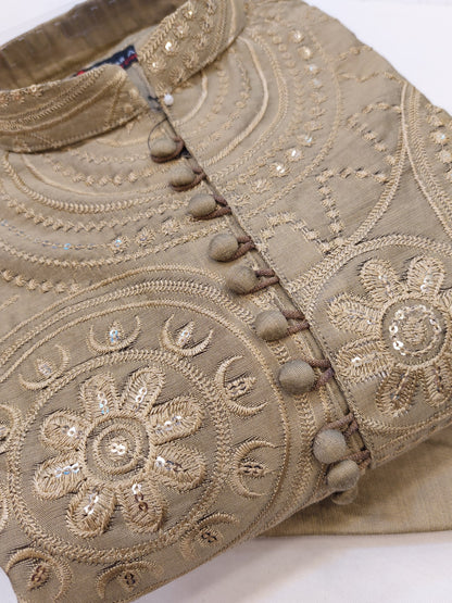 Shampion Green - Kurta Pajama - Masoori Sequence Work - Cotton Silk Fabric