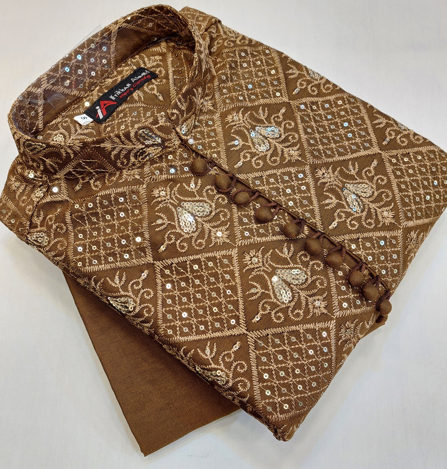 Brown - Kurta Pajama - Masoori Sequence Work - Cotton Silk Fabric