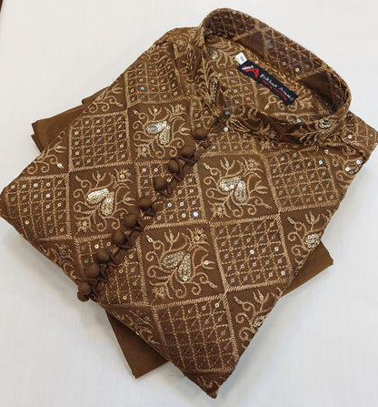 Brown - Kurta Pajama - Masoori Sequence Work - Cotton Silk Fabric