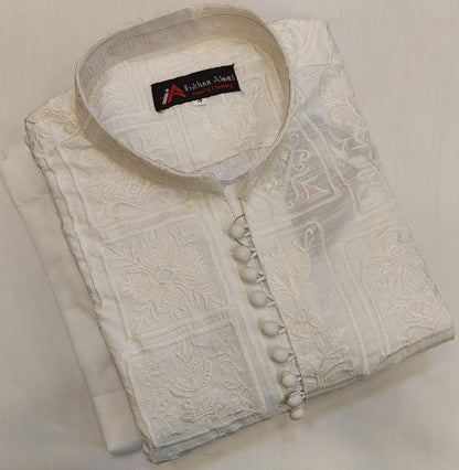 Milky White - Kurta Pajama - Masoori Sequence Work - Cotton Silk Fabric