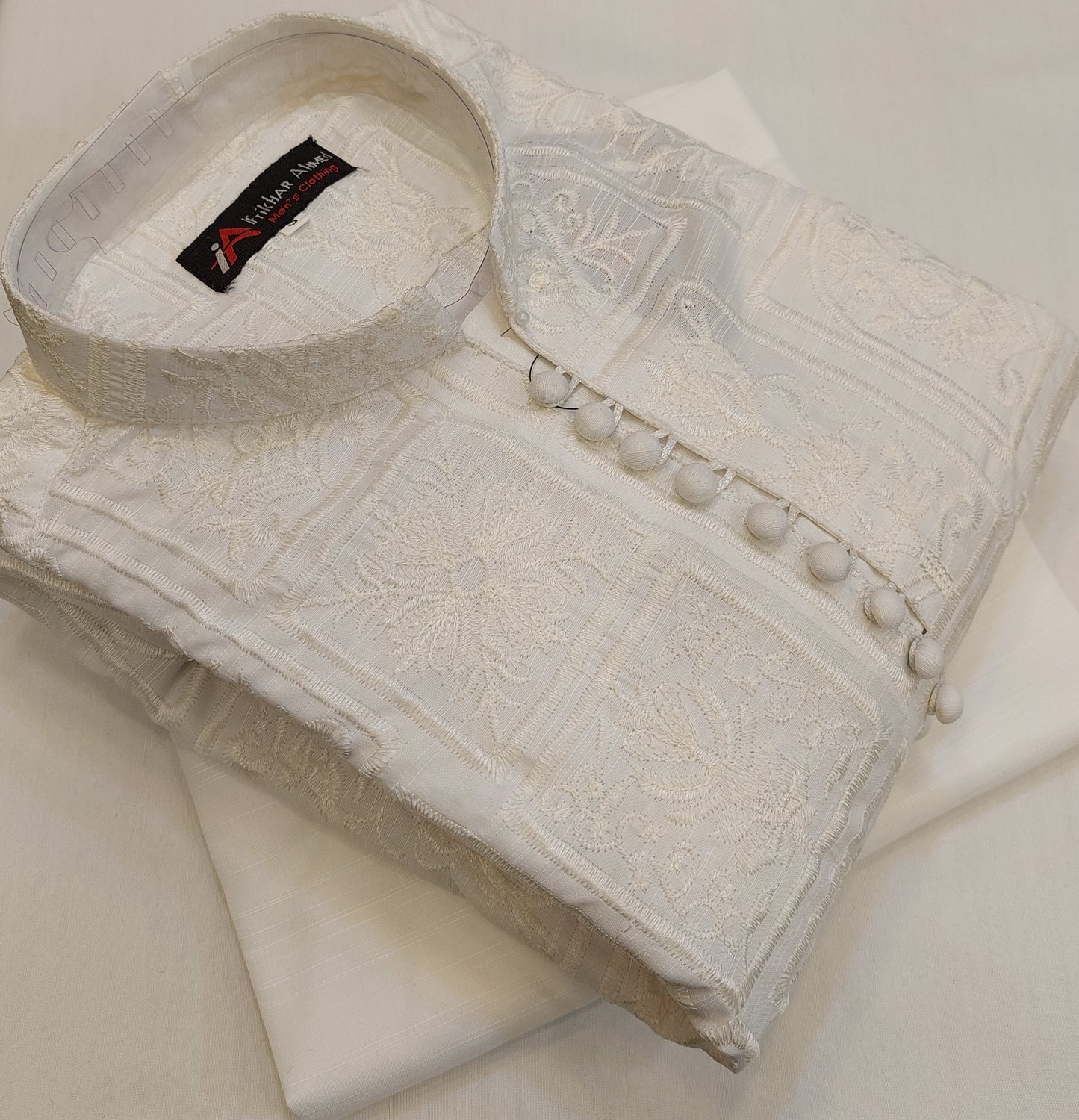Milky White - Kurta Pajama - Masoori Sequence Work - Cotton Silk Fabric