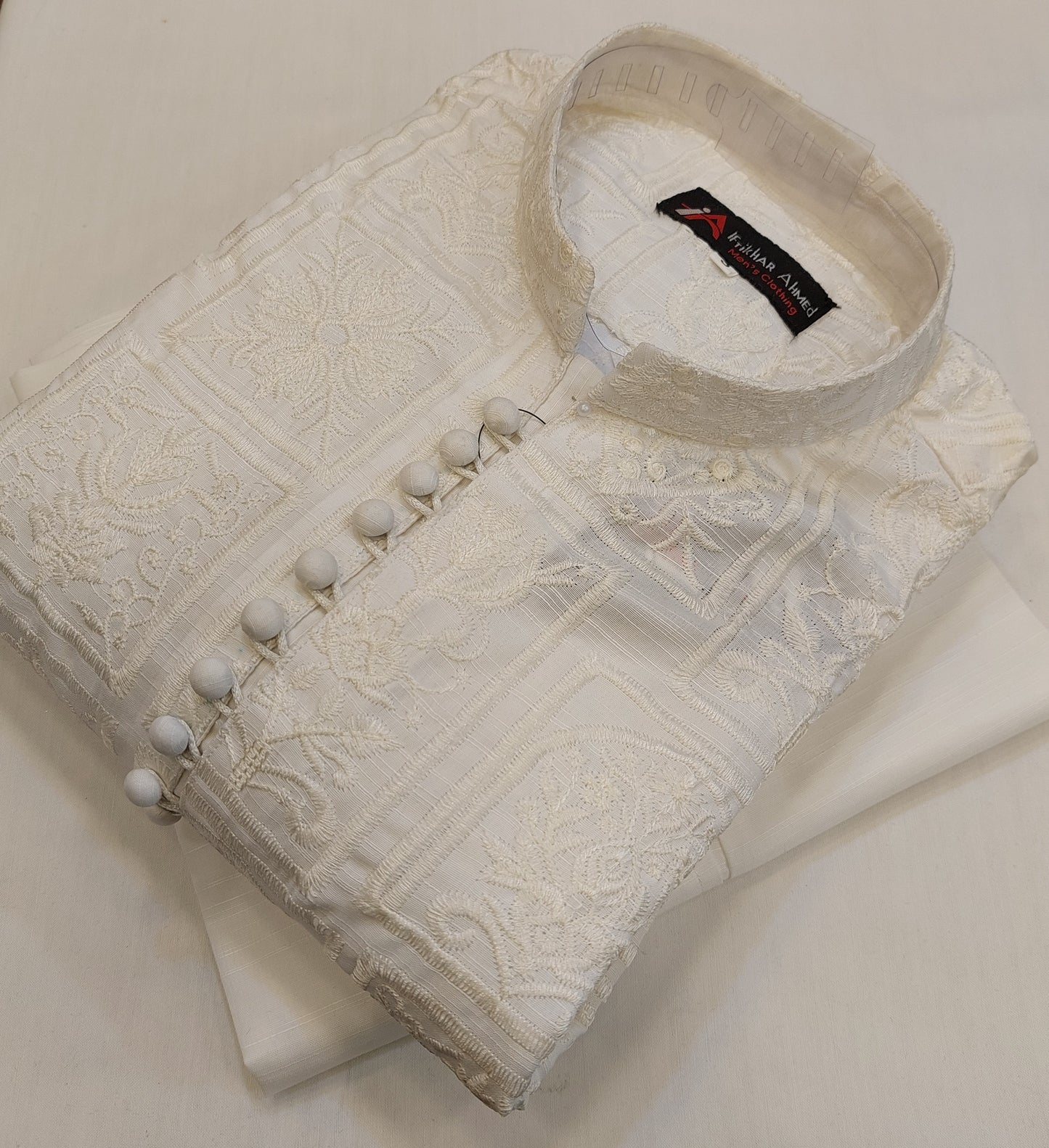 Milky White - Kurta Pajama - Masoori Sequence Work - Cotton Silk Fabric