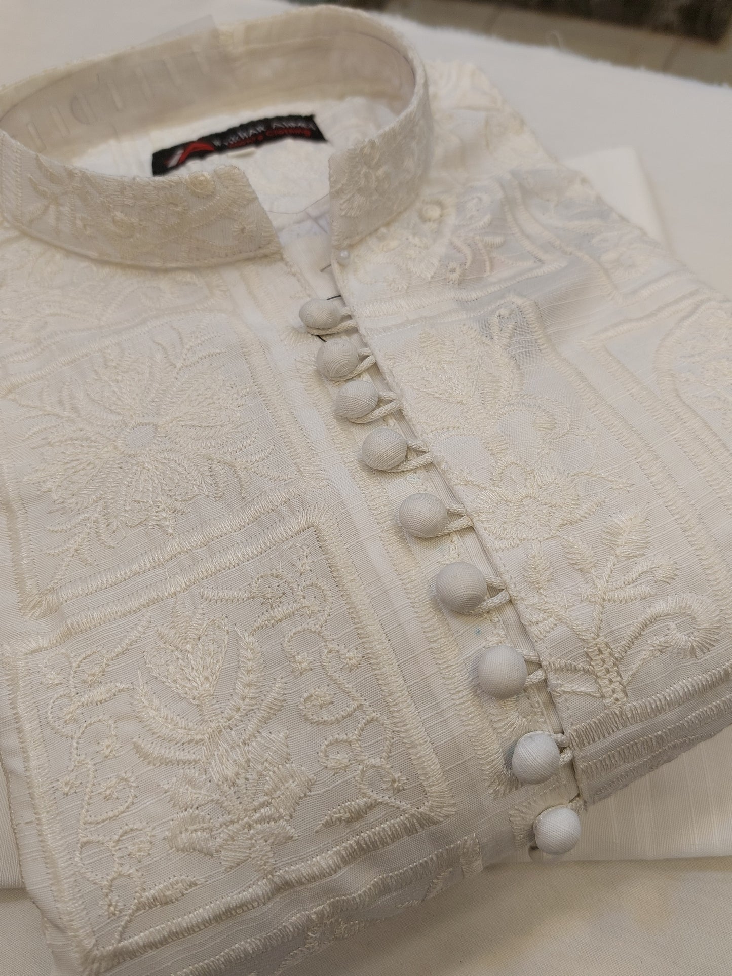 Milky White - Kurta Pajama - Masoori Sequence Work - Cotton Silk Fabric