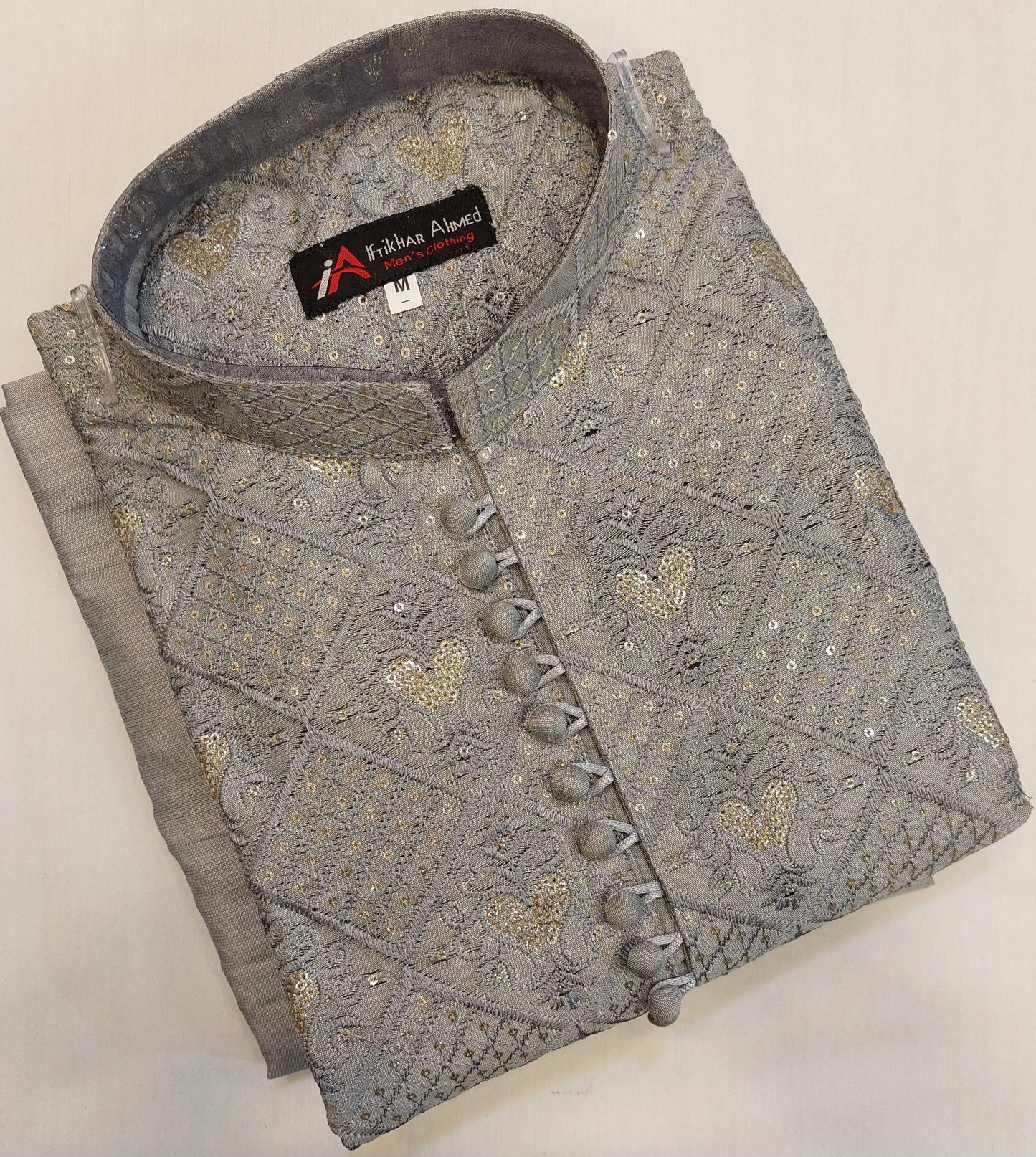 Steel Grey - Kurta Pajama - Masoori Sequence Work - Cotton Silk Fabric