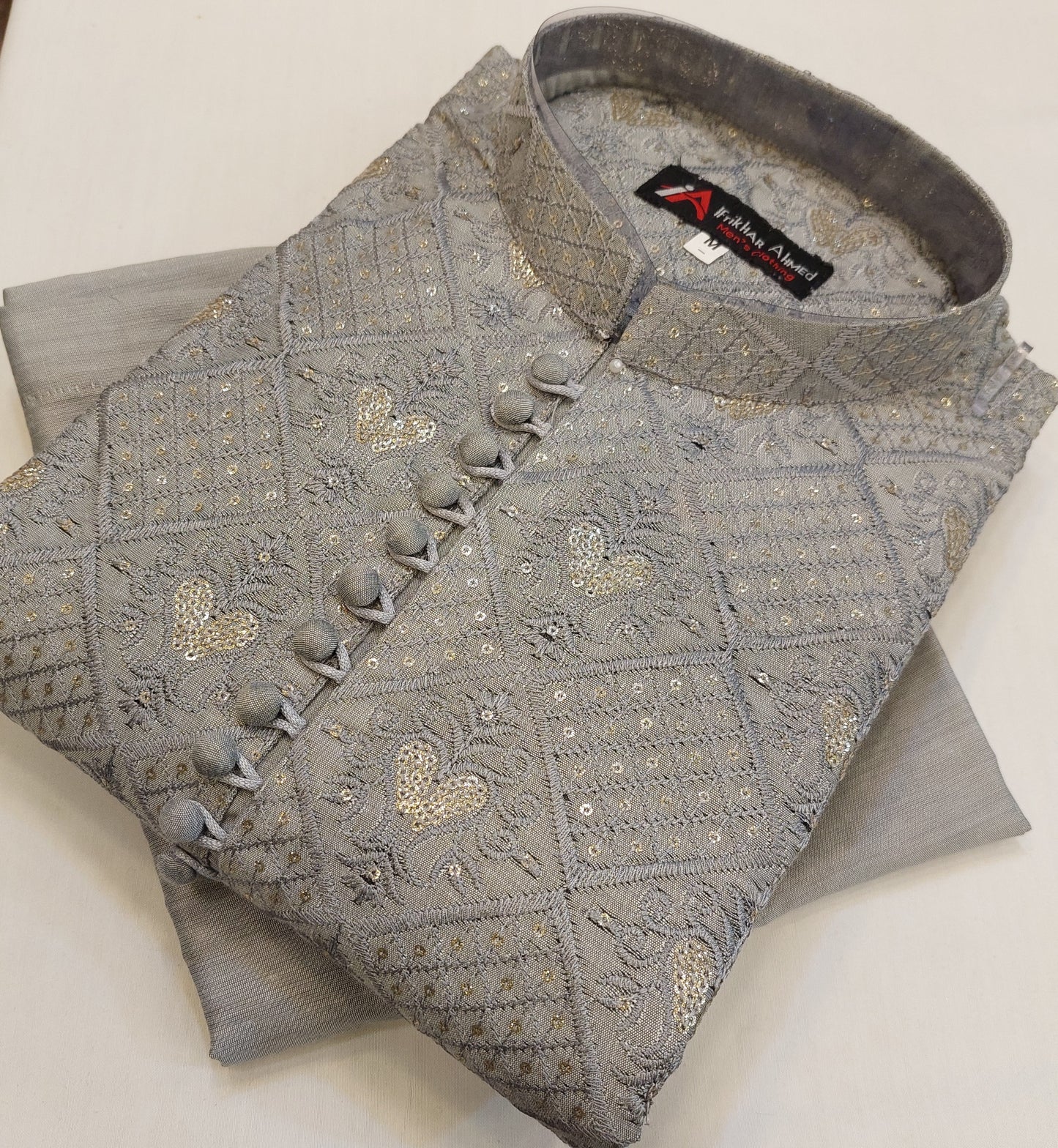 Steel Grey - Kurta Pajama - Masoori Sequence Work - Cotton Silk Fabric