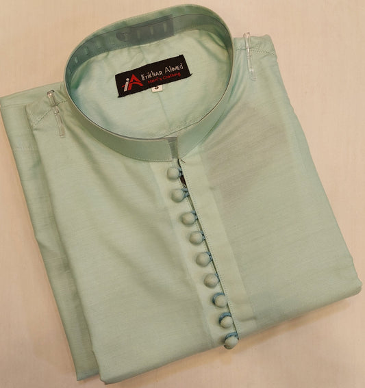Sea Green - Kurta Pajama - Cotton Silk - Fabric