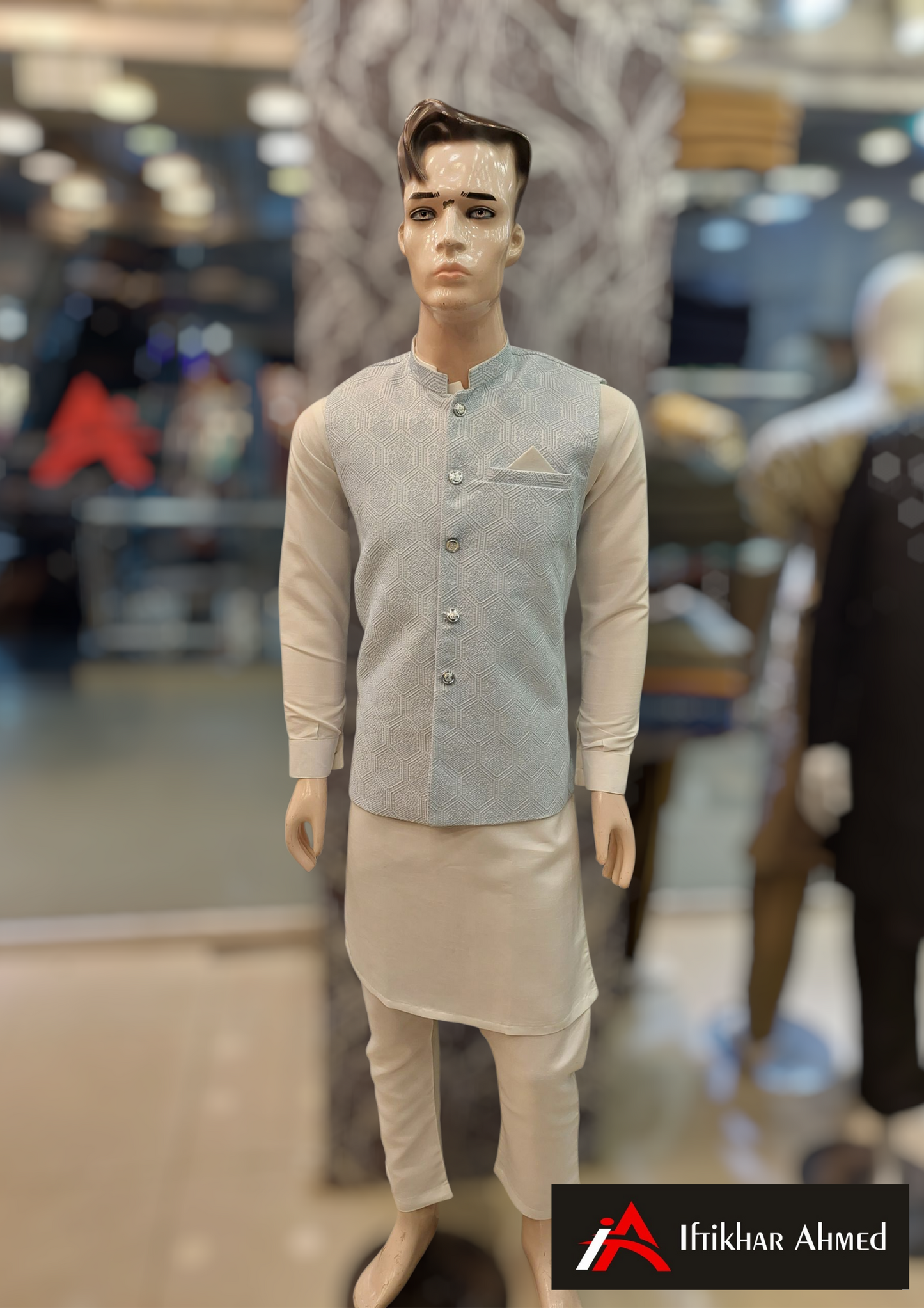 White With Sky Blue Embroidery - Waist Coat – MDC Fabric