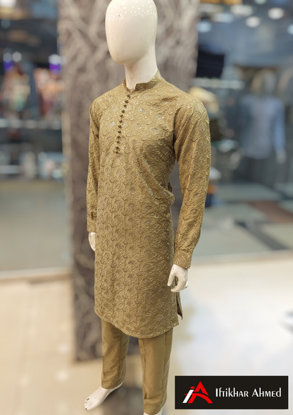 Shampion Green  - Kurta Pajama - Masoori Sequence Work - Cotton Silk Fabric