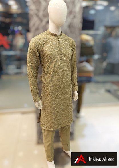 Shampion Green  - Kurta Pajama - Masoori Sequence Work - Cotton Silk Fabric