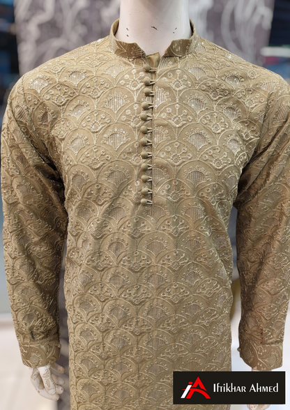 Shampion Green  - Kurta Pajama - Masoori Sequence Work - Cotton Silk Fabric