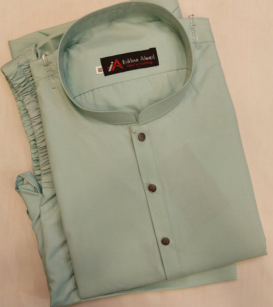 Sea Green- Kurta Pajama - Wash n Wear - Fabric