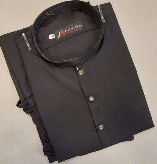 Black - Kurta Pajama - Wash n Wear - Fabric