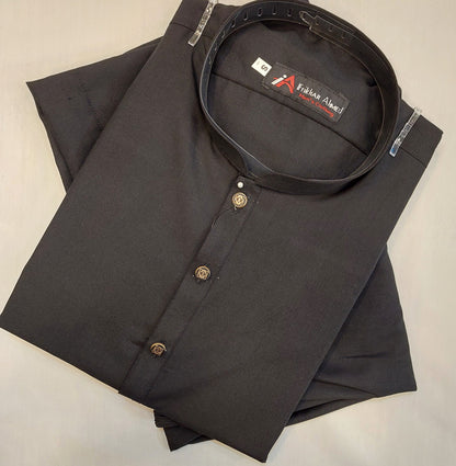 Black - Kurta Pajama - Wash n Wear - Fabric