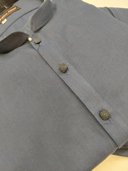 Navy Blue - Kurta Pajama - Wash n Wear - Fabric