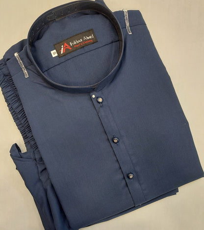 Navy Blue - Kurta Pajama - Wash n Wear - Fabric